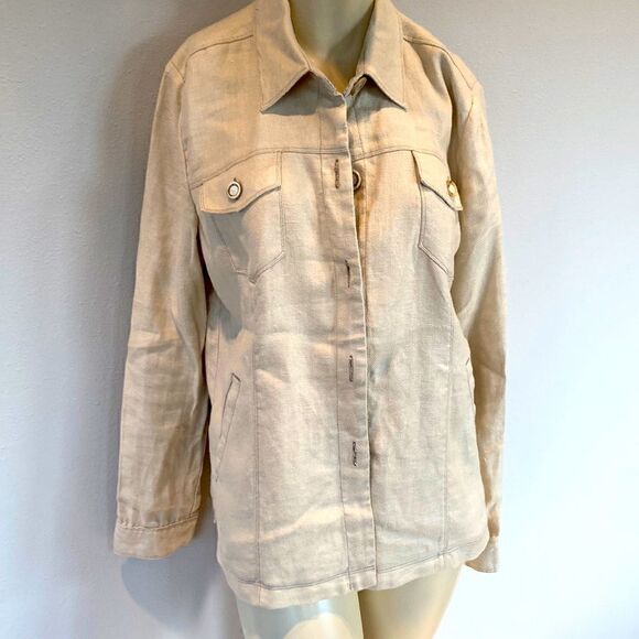 The Territory Ahead Long 100% slub linen jacket 4 pockets Cream Gold Metallic 10 - Picture 1 of 11